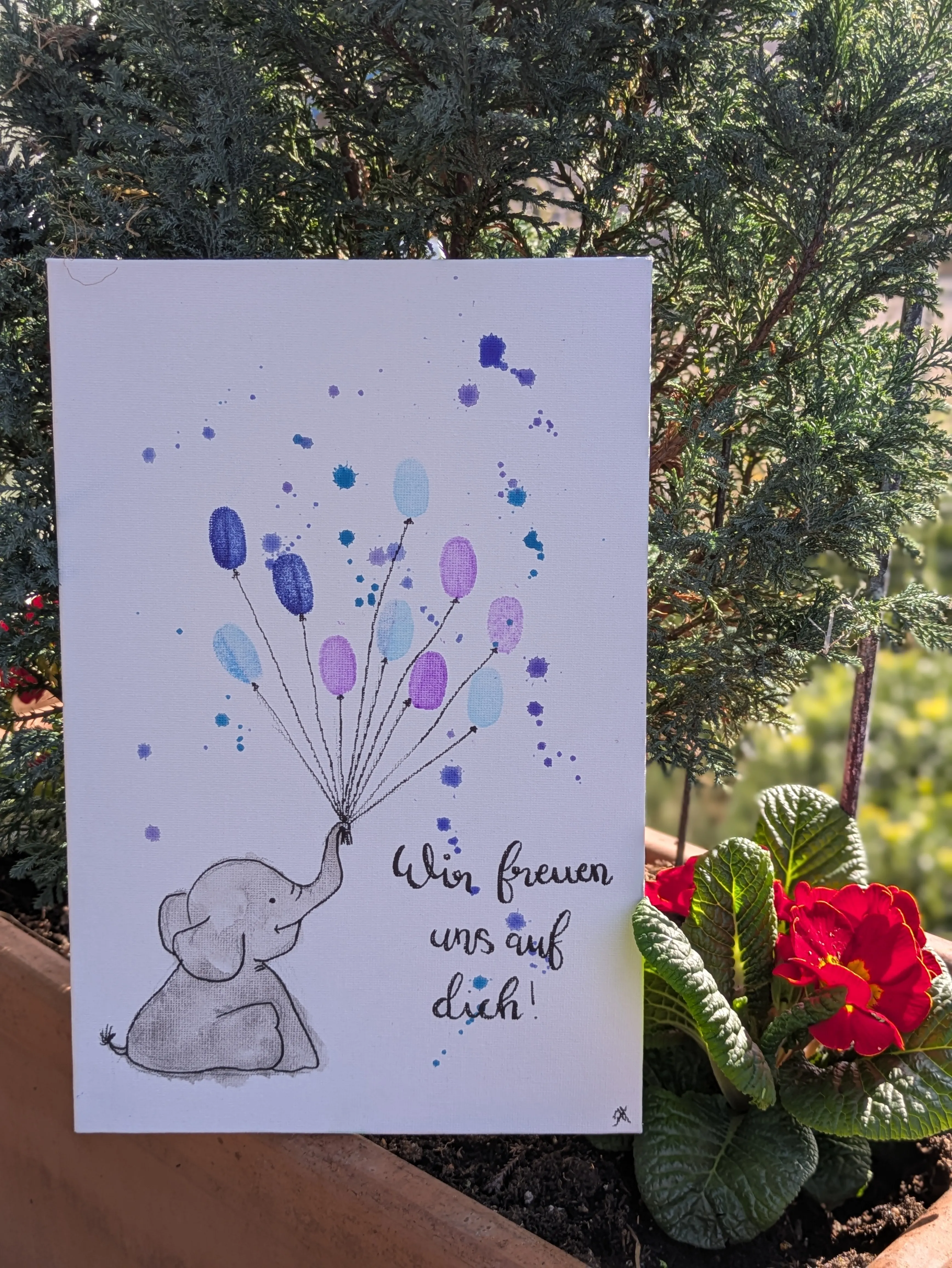 Fingerabdruckbild mit Elefant und Luftballons